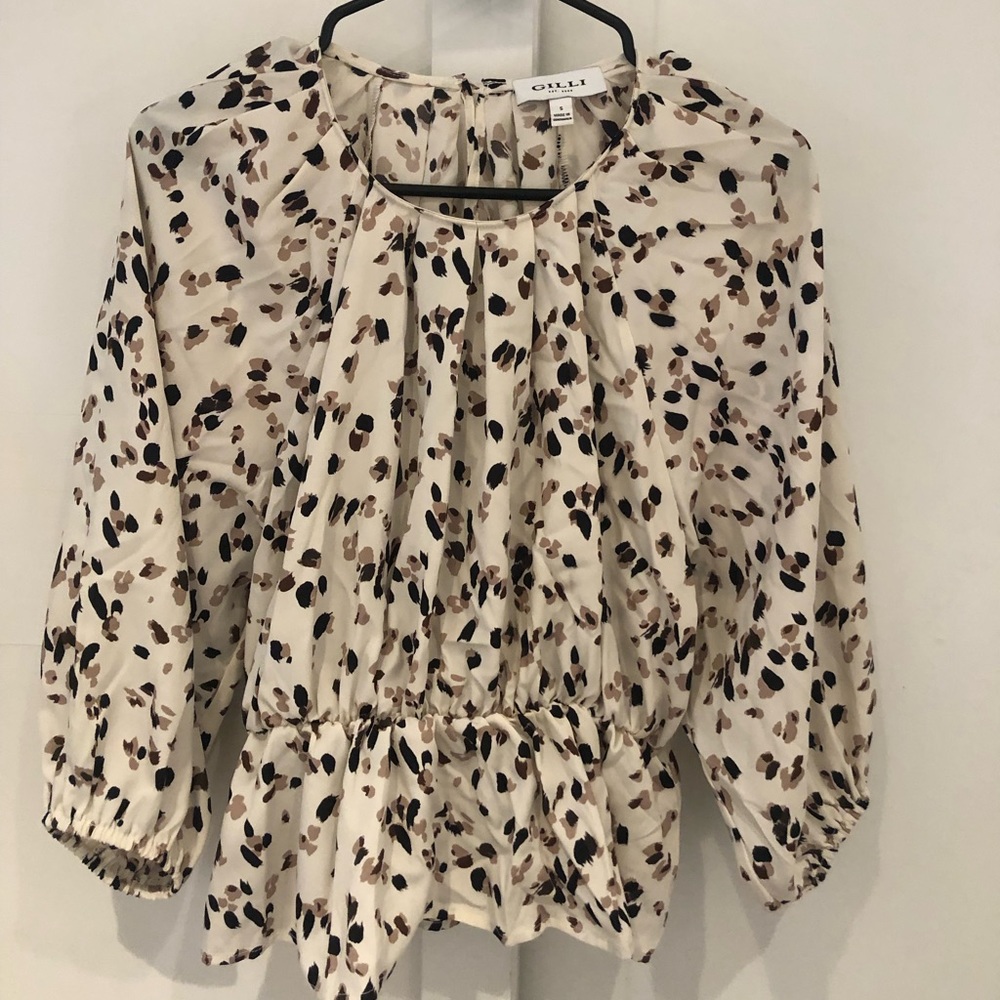 NanaMacs A a meeting spotted peplum blouse (ivory multi) size small